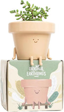 Original Earthlings Sitting Pot - 3.5 Inch Cute Plant Pot - Plastic Funny Planter with Drainage - Unique Cactus Plant Lover Gift - Small Succulent Face Flower Pot - Cute Plant Gifts for Plant Lovers by GreenHaven Gardens