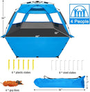 WhiteFang Deluxe Pop Up Beach Tent Sun Shade Shelter for 3-4/5-6 Person, UV Protection, Extendable Floor with 3 Ventilating Windows Plus Carrying Bag, Stakes, and Guy Lines by TinyTreasures Baby Boutique