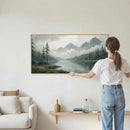 SIGNINART Large Misty Mountain Framed Canvas Wall Art, Green Forest River Scenery Wall Decor, Modern Foggy Wooden Landscape Artwork, Oil Style Nature Art Print for Living Room Bedroom Office 20"x40" by CozyNest Decor