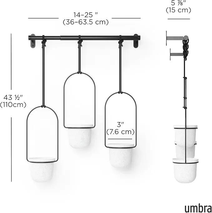 Umbra Triflora Hanging Planter for Window, Indoor Herb Garden, Set of 3, White/Black, photo 6 of 12