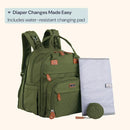 BabbleRoo Extra Large Diaper Bag Backpack, Expandable Baby Bag with Up to 50% More Capacity - Travel Essentials Baby Bag Tote with Changing Pad, Stroller Straps & Pacifier Case - Unisex, Forest Green by TinyTreasures Baby Boutique