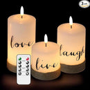 Battery Operated Flameless Flickering Candles with Remote Timer, LED Real Wax Pillar Candlesticks with Realistic 3D Wick, Set of 3 Live Laugh Love Home Decor(D3xH4 5" 6") by GreenHaven Gardens
