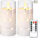 NURADA Flickering Flameless Candles: Built-in Star String Lights, Acrylic Battery Operated LED Pillar Candles with Remote and Timer for Romantic Mood Home Decoration - 2 Pack Pure White by CozyNest Decor