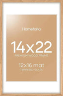 Homeforia 14x22 Picture Frame Wood, High End Natural Oak 14x22 Light Wooden Poster Frame with Mat 12x16, 14 x 22 Frames Matted to 12 x 16 Photo, 22x14 Hanging Frame, Tempered Glass, Wall Kit, Set of 1 by CozyNest Decor