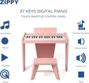 ZIPPY Kids Piano Keyboard, 37 Keys Digital Piano for Kids, Touch Sensitive Control Panel, Built-in Songs, Volume Adjustable, Music Educational Instrument, Wood Piano for 3+ Girls and Boys (Pink Plus) by TinyTreasures Baby Boutique