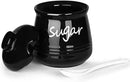 HAOTOP 12oz Sugar Bowl with Lid and Spoon,Ceramic Sugar Jar Sugar Dispenser Sugar Container Coffee Bar Accessories, Kitchen Countertop Canisters, Black by CozyNest Decor