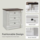 26" Tall Farmhouse Nightstand, 3 Drawers End Table w/Charging Station, 23.6" Wide Large Side Table w/Roman Column, Wood Rustic Sofa Table for Bedroom, White by CozyNest Decor