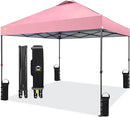 CROWN SHADES 10x10 Pop Up Canopy Tent - Patented Center Lock One Push Instant Outdoor Canopy Beach Tent with STO-N-Go Bag 8 Stakes & 4 Sand Bags，Pink by GreenHaven Gardens