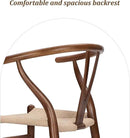 Wishbone Chair Natural Solid Wood Dining Chair/Hans Vegner Y Chair Rattan and Wood Accent Armrest Chairs Set of 4 (Ash Wood - Walnut) by CozyNest Decor