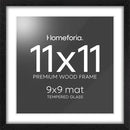 Homeforia 11x11 Black Wood Frame, High-End Oak 11 x 11 Square Picture Frames with Mat 9 by 9 inch Photo, 11by11 Wooden Frame Matted to 9x9 Art, Wall Hanging Frames, Tempered Glass, Wall Kit, Set of 1 by CozyNest Decor