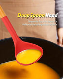 Silicone Pasta Fork and Ladle Spoon Set with Wooden Handle, Heat Resistant Non Stick Kitchen Utensils for Cooking, Stirring, Serving Spaghetti, Soup, Sauce(RED) by CozyNest Decor