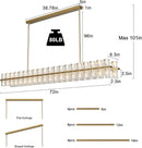 Crystal Brass Rectangular Chandelier Light Fixture,72 in Dining Room Chandeliers Over Table,Modern Chandelier For Living Room,Arcachon Chandeliers,Kitchen Island Chandelier,Includes 80xG4 Bulbs by CozyNest Decor