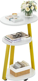 Side Table, Small End Table with Metal Frame, 3-Tier Bedside Tables, Round Side Tables for Living Room Bedroom Couch Bathroom, Oval, White by CozyNest Decor