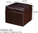 Adeco 17.7" Leather Cube Storage Brown Ottomans for Living Room by CozyNest Decor