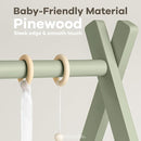 Comfy Cubs Wooden Baby Play Gym - Natural Finish Pinewood Baby Activity Gym with 5 Sensory Hanging Toys - Easy No-Tool Assembly, Safe and Durable for Infant Motor and Visual Development - Sage by TinyTreasures Baby Boutique