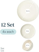 Stoneware Dinnerware Set for 4 People HYGGE 12-Piece - Elegant Scandi Design - Premium Dish Set - Bowl and Plate Set - Tableware for 4 People in a Ribbed Design - Pure Living in Beige by CozyNest Decor