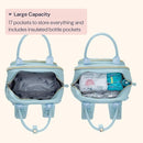 BabbleRoo Leather Diaper Bag Backpack - Baby Essentials Travel Baby Bag, Multi function, Waterproof, with Changing Pad, Stroller Straps & Pacifier Case – Unisex, Powder Blue by TinyTreasures Baby Boutique