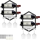 Wall Mounted Wine Stemware Rack, Metal Hanging Wine Glass Display Holde Holds 3 Cups 2 Bottles, Elegant Storage for Kitchen Dining Room Bar Wine Cellar (Black 2) by CozyNest Decor