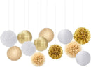 White Gold Party-Decorations Paper Flowers Lanterns - 15PCS Engagement Birthday Graduation Wedding Tissue Pom Poms Streamers,Neutral Bachelorette Baby Bridal Shower Hanging Supplies Decor Hugfond by CozyNest Decor