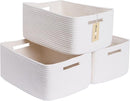 Large Storage Baskets for Shelves, Closet Organizers Bins for Clothes Blanket Towels, Baby Nursery, Toy Baskets Box, Woven Rope Baskets, 17 x 13 x 7.5”, 3 Packs Off White by TinyTreasures Baby Boutique