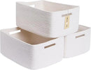 Large Storage Baskets for Shelves, Closet Organizers Bins for Clothes Blanket Towels, Baby Nursery, Toy Baskets Box, Woven Rope Baskets, 17 x 13 x 7.5”, 3 Packs Off White by CozyNest Decor
