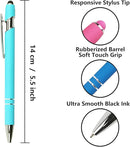 Ballpoint Pen with Stylus Tip, Soft Touch Click Metal Pen, 1.0mm Medium Point, Black Ink, 12 Count(Light Blue) by TinyTreasures Baby Boutique