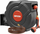 Upgraded Retractable Garden Hose 5/8 in x 90 ft Heavy Duty Wall-Mounted Hose Reel 180°Swivel Automatic Slow Return Any Length Lock 9 Pattern Nozzle UV Resistant (Black) by GreenHaven Gardens