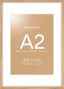 Homeforia A2 Picture Frame Natural Wood, High End Oak 16.5 x 23.4 Wooden Poster Frames Matted to 11.7 by 16.5 Photo, A2 Size Light Wood Frames with Mat A3 for Print, Tempered Glass, Wall Kit, Set of 1 by CozyNest Decor