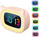 Cute Cat Ear Alarm Clock with RGB 7 Color Night Light & 18 Ringtones,Rechargeable Clock for Kids Bedroom,LED Colorful Digital Display,Bedside Clock for Boys,Girls Birthday Presents(Pink) by TinyTreasures Baby Boutique