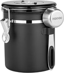 HAIOOU Airtight Coffee Canister, 16OZ Small Stainless Steel Coffee Bean Storage Container with Date Tracker, Measuring Scoop, CO2 Releasing Valves and Mini Tongs for Beans, Grounds and more - Black by CozyNest Decor