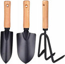 3 Pieces Garden Tools Set-Garden Rake Trowel, Gardening Tools with Wood Handle,Iron Crafts Gardening Work Kit with Solid Wood Ergonomic Handle Tools Succulent Gift Set Outdoor Gardening Tools(Black) by GreenHaven Gardens