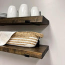 Rustic Shelves with J-Brackets Set of 2, Industrial Shelf, Kitchen Shelves, Solid Wood, Decorative Wall Storage, Heavy Duty, URBANDI (Dark Brown, 12Wx8D) by CozyNest Decor