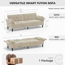 89” Futon Sofa Bed, Velvet Fabric Comfy Futon Couch Bed with 2 Square Pillows, Convertible Sleeper Sofa with Adjustable Backrest& Armrests, Modern Loveseat Sleeper for Living Room, Beige by CozyNest Decor