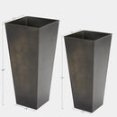 KOL 25'' & 28'' Tall Glazed Planter with Saucer, Set of 2, Galvanized Steel Planter Metal Pots for Indoor & Outdoor Use, Decorative Flower Plant Pots with Drainage Hole for Porch, Patio, Deck - Black by CozyNest Decor