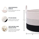 OrganiHaus Woven Laundry Basket, Large Cotton Rope Blanket Holder with Handles, Soft & Sturdy Nursery Hamper, Decorative Toy Bin for Living Room Organization 20x13 inches - Off-White/Black by TinyTreasures Baby Boutique