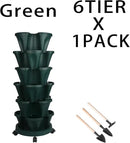 Vertical Planter 6 Tier Stackable Planters Garden Planters Strawberry Herb Flower and Vegetable Planter Indoor Outdoor Gardening Pots with Removable Wheels and Tools by GreenHaven Gardens