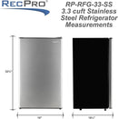 RecPro 3.3 Cu Ft 12V RV Refrigerator | Stainless Steel Frost-Free Fridge with Can Holder | Compact Camper Fridge with Door Storage, 7 Temp Settings | 19”W x 19”D x 32.75”H by CozyNest Decor