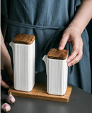 Ceramic Tabletop Liquid Condiment Dispenser, Modern Design for Oil or Vinegar, White