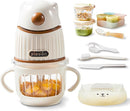 Baby Food Maker-Food Processor, Fruits, Vegetables, Meats, Potatoes, Avocados, Gift Package with A feeding spoon, A bib, A set of 4 separate food ice cube trays, and Two 200ml food storage by TinyTreasures Baby Boutique