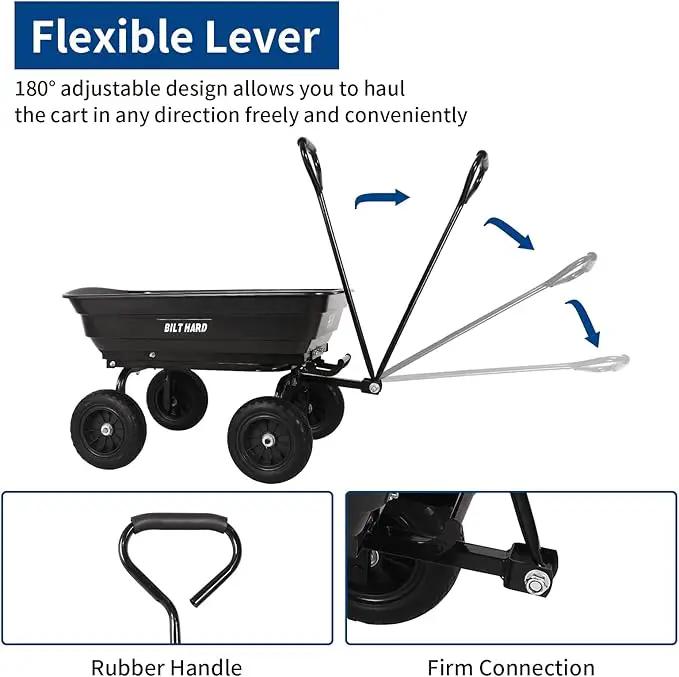 BILT HARD 4 Cu.Ft. 10" No-Flat Tires Poly Yard Dump Cart with 180° Rotating Handle, 600 lbs Capacity Heavy Duty Garden Carts and Wagons, photo 5 of 9