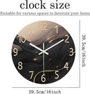 Large Wall Clocks Battery Operated 16 Inch Marble Glass Wall Clock for Living Room Black and Glod Wall Clock Silent Non Ticking by CozyNest Decor