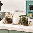 Acrylic Condiment Spice Jars,Condiment Spice Box With Lids and Spoons and Tray,Clear Plastic Condiment Canisters,Seasoning Box 3 Pack,Seasoning Box Set for Kitchen to Storage Salt,Paprika,Sugar by CozyNest Decor