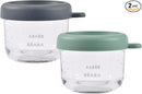 Beaba 2 Pack Glass Baby Food Jars, Freezer, Sterilizer, and Dishwasher Safe, 5 oz Baby Food Storage Jars with Silicone Air Tight Lid, Mineral/Sage by TinyTreasures Baby Boutique