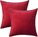 MIULEE Pack of 2 Christmas Pillow Covers 18x18 Inch Red Farmhouse Decorative Throw Pillow Covers with Stitched Edge Soft Chenille Solid Dyed Couch Pillow Covers for Sofa Bed Living Room by CozyNest Decor