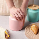 Sweejar Ceramic Kitchen Canisters, 28 FLOZ Porcelain Food Storage Jar with Airtight Seal Wooden Lid, Home Container Serving for Coffee Beans, Tea-leave, Sugar, Salt and More, Tool Bucket (Pink) by CozyNest Decor