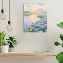 The hydrangea scenery all over the lake at sunset is suitable for posting in the living room bedroom office landscape poster wall painting by CozyNest Decor