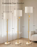 Modern Gold Floor Lamp for Living Room - Adjustable Height Standing Lamp with Marble Base & Linen Shade, 3-Way Dimmable Tall Floor Light for Bedroom, Reading, Bulb Included by CozyNest Decor