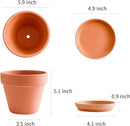 Terracotta Pots 6 Inch (4 Pack), Clay Pots for Plants with Drainage Hole and Saucer, Flower Pot with Tray, Large Terracotta Pot for Indoor Outdoor Plant by GreenHaven Gardens