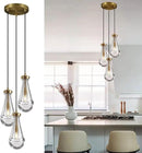Brass 3 Light Pendant Lighting for Kitchen Island, Raindrop Cluster Pendant Light Fixture, Adjustable Hanging Rope Glass Chandelier Dining Room Light Fixture Ceiling Lamp for Foyer Hallway by CozyNest Decor