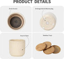 TAMAYKIM 4 Inch Ceramic Plant Pots with Drainage Holes, Modern Flower Planter with Saucer for Indoor Plants, Succulent, Cactus & Herbs, Beige, Set of 4 (Plants Not Included) by CozyNest Decor